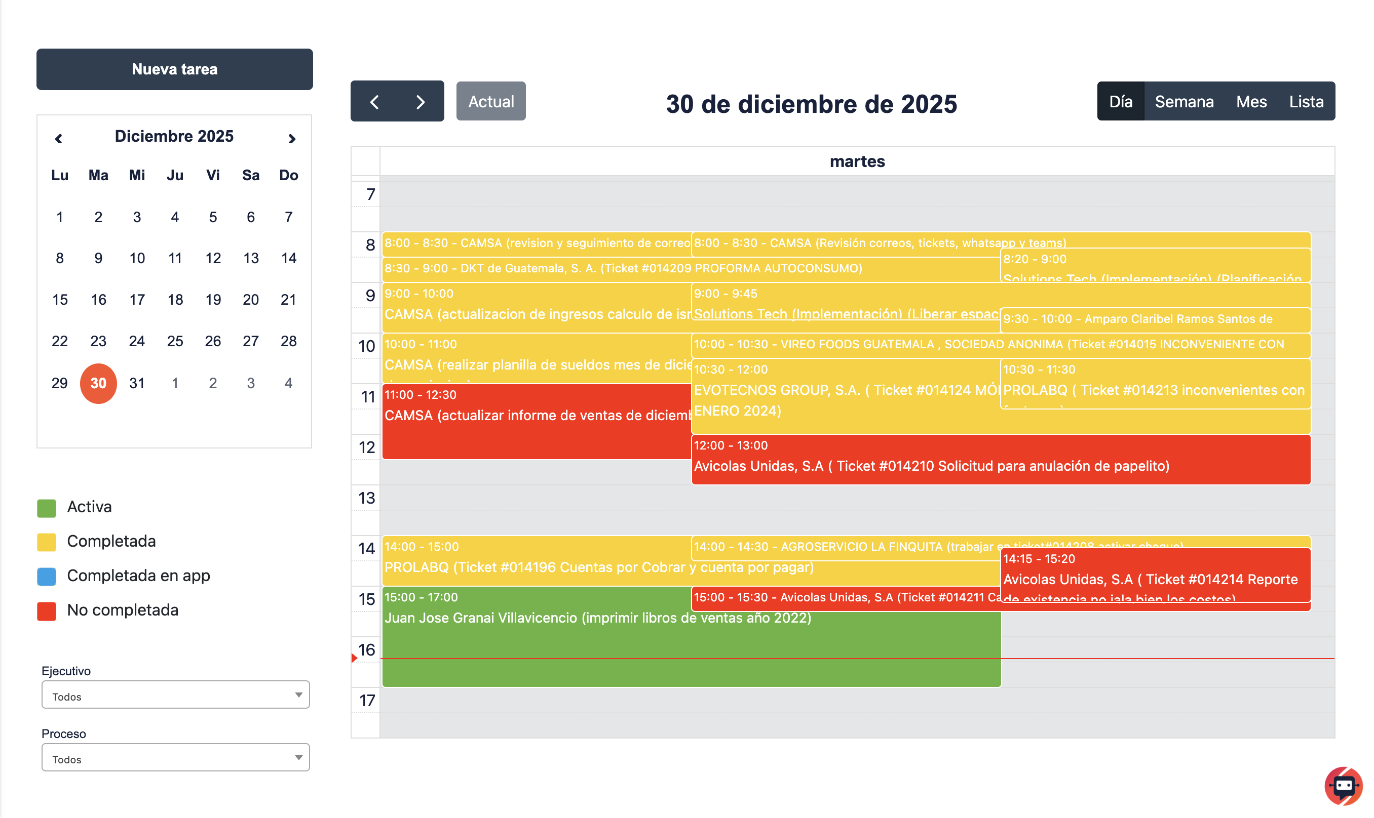 Screenshot: Gestión por actividades