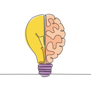 single-continuous-line-drawing-of-half-light-bulb-and-half-human-brain-logo-label-smart-power-and-psychological-company-icon-label-concept-trendy-one-line-draw-graphic-design-illustration-vector